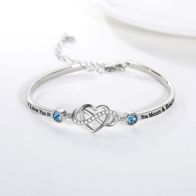 AOBOCO 925 Sterling Silver Adjustable Infinity Heart Bangle Bracelet for Sister Best Friend Daughter Mom Grandma Granddaughter Daughter in Law Godmother Goddaughter Stepmom Stepdaughter - Image 2